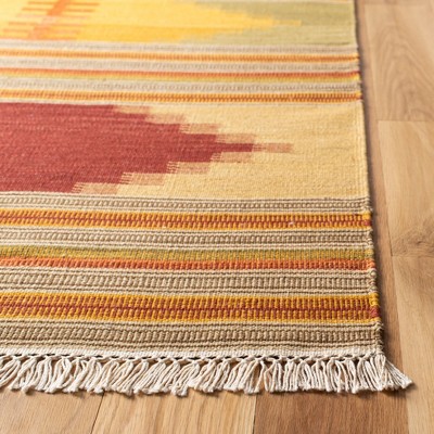 Bohemian Red Wool 7' Square Hand-Woven Kilim Area Rug