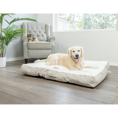 Extra Large Beige and White Velvet Dog Bed with Poly Fill