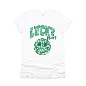 Simply Sage Market Women's Lucky Vibes Smiley Short Sleeve Graphic Tee - 1 of 4