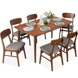 Best Choice Products 7-Piece Mid-Century Modern Upholstered Dining Set, Wooden Table w/ 6 Chairs - 1 of 4