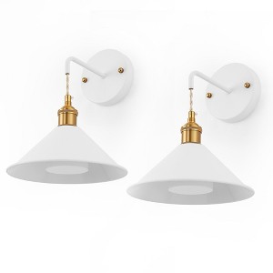YANSUN 9 in. Cone Shade White Metal Sconce Lighting with Bulbs (2-Pack), Wall Mounted Lamp for Living Room, Bedroom, or Hallway - 1 of 1