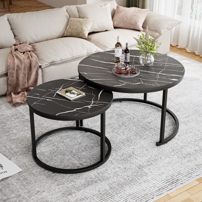 Pamapic Nesting Coffee Table,Round Marble Table Set of 2 for Living Room,Bedroom