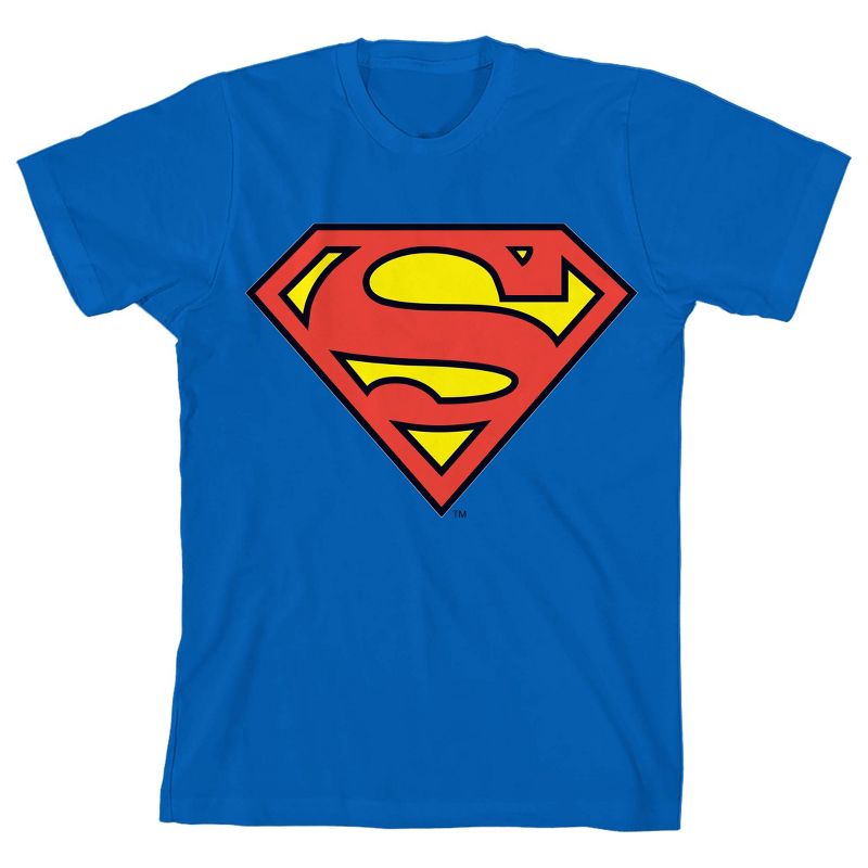 Superman Cartoon Logo Boy's Royal Blue T-shirt, 1 of 2