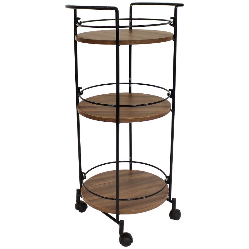 Sunnydaze Round Metal 3-Tier Bar Cart - Indoor Furniture with Wheels - Brown - 34.5” H, 1 of 15