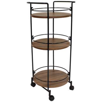 Sunnydaze Round Metal 3-Tier Bar Cart - Indoor Furniture with Wheels - Brown - 34.5” H