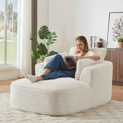 Aukfa Modern Corduroy Chaise Lounge Sofa with Springs, No Assembly Required, Compressed for Easy Shipping