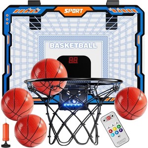 TEMI Remote Controller Indoor Basketball Hoop, 7 LED Light Door Basketball Hoop, Mini Hoop with Scoreboard & 4 Balls,Basketball Toys Gifts - 1 of 3