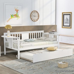 NicBex Twin Size Daybed Modern Wooden Bed Frame with Trundle, 2 Tables and Guardrails for Bedroom, Living Room, No Box Spring Required - 1 of 4