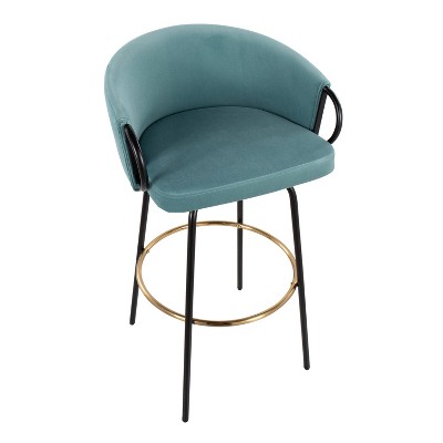 Light Blue Velvet Adjustable Swivel Barstools with Metal Frame, Set of 2