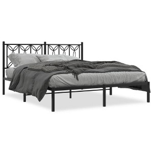 vidaXL Metal Bed Frame with Headboard Black Steel 59.1"x78.7" - Double Bed with Storage Space - 1 of 4