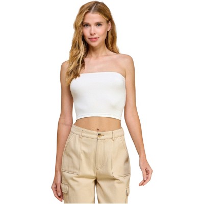 Slickblue Women's Double Layered Tube Top, Ribbed Knit Cropped Sleeveless Shirt, Taupe/Black/Soft White, Size S-L