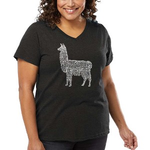 LA Pop Art Women's Word Art V-Neck - Llama Mama - 1 of 4