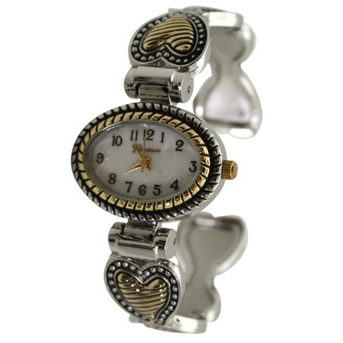 Two Tone Heart Details Bangle Women Watch : Target