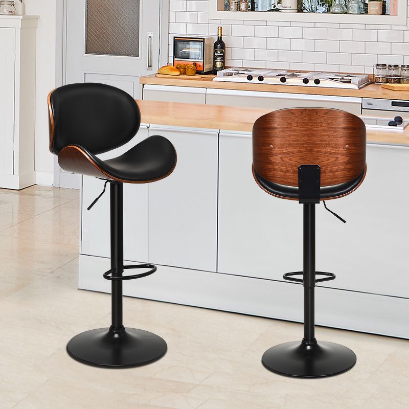 Costway Set of 2 Bentwood Barstool Mid-Century Adjustable Swivel PU Leather Curved Back, 4 of 11