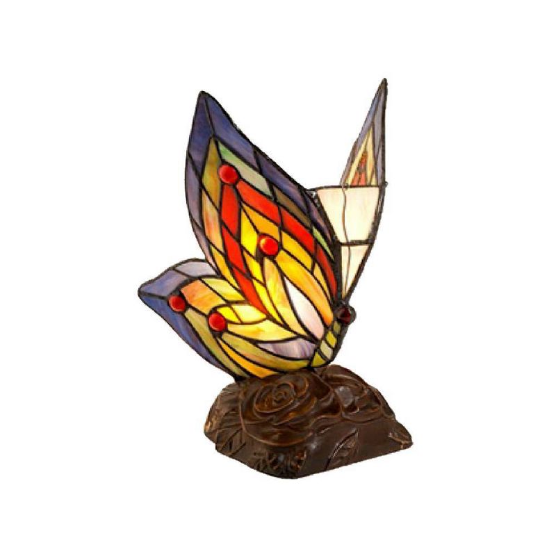 5&#34; x 5&#34; x 10&#34; Tiffany Style Butterfly Accent Lamp Yellow/Blue/Red - Warehouse of Tiffany, 3 of 5
