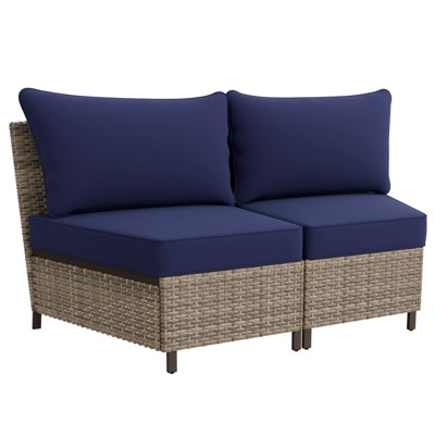 EAGLE PEAK Coastal Vista Curved Outdoor Wicker Sofa with Cushions, Patio Furniture Sets Outdoor Sectional Patio Conversation Set