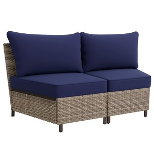 EAGLE PEAK Coastal Vista Curved Outdoor Wicker Sofa with Cushions, Patio Furniture Sets Outdoor Sectional Patio Conversation Set - 1 of 4