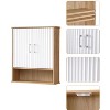 Bathroom Wall Cabinet with Double - Door, Bottom Shelf, Wavy - Patterned Doors, Adjustable Inner Shelf, Easy Installation, White & Natural Wood - 4 of 4