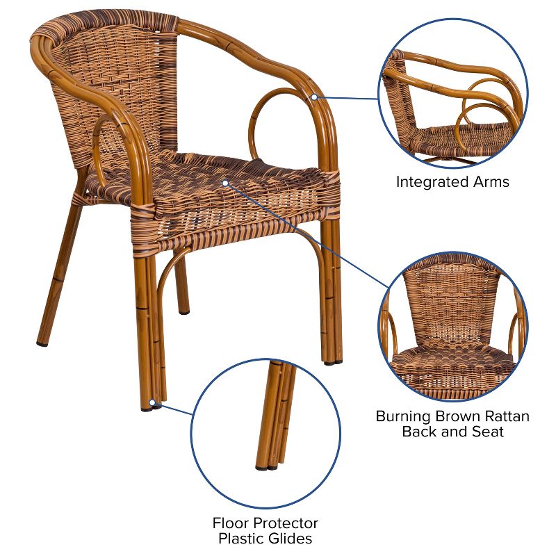 Flash Furniture Cadiz Series Rattan Restaurant Patio Chair with Bamboo-Aluminum Frame, 4 of 12