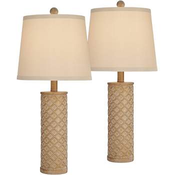 360 Lighting Gisele Cottage Table Lamps 24" High Set of 2 Gold Wash Lattice Column Tapered Drum Shade for Bedroom Living Room Bedside Nightstand Home