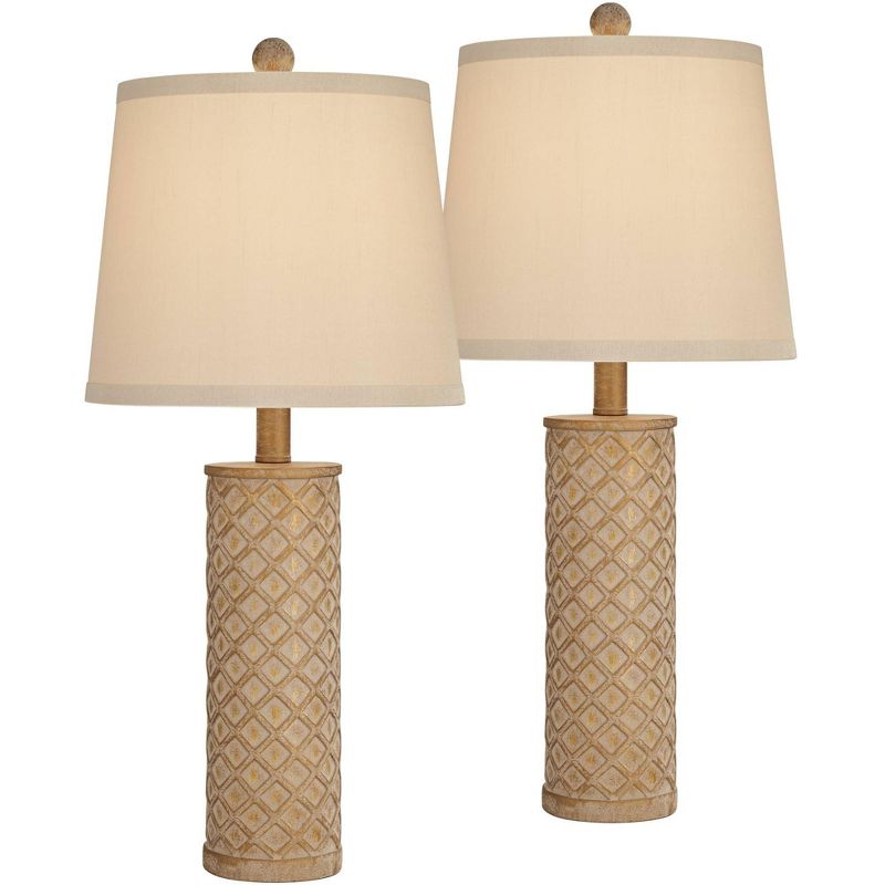 360 Lighting Gisele Cottage Table Lamps 24" High Set of 2 Gold Wash Lattice Column Tapered Drum Shade for Bedroom Living Room Bedside Nightstand Home, 1 of 10