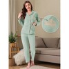 INSPIRE CHIC Women's Lounge Set Cotton Ribbed Button Up Long Sleeve Pants Pattern with Pocket Pajama Set Loungewear - 2 of 4