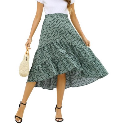 Women's High Waist Floral Print Pleated Maxi Skirt