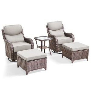 POCASSY Outdoor Swivel Rocker Patio Swivel Chairs Set of 2, 6" Thick Cushions All Weather Brown Wicker Swivel Glider Chairs with High Back for Porch - 1 of 4