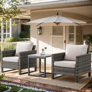 Buenhomino 3 Pieces Patio Bistro Set, Outdoor Wicker Chairs with Side Table, All-Weather Patio Furniture Set with High Back for Garden - 1 of 4