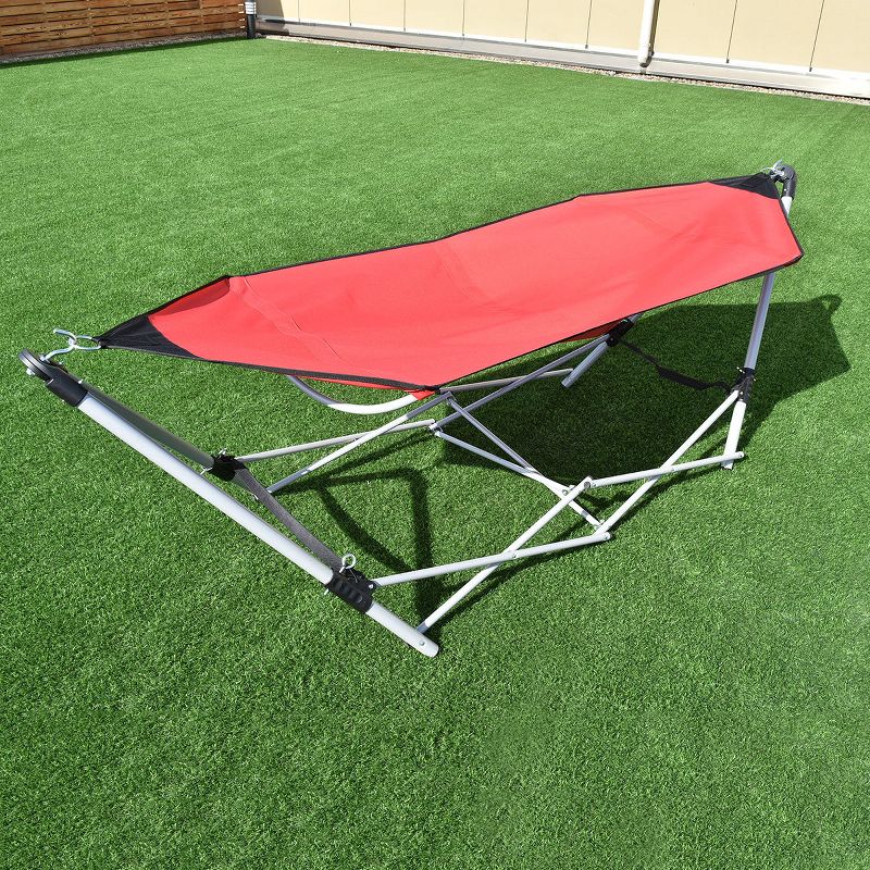 Costway Red Portable Folding Hammock Lounge Camping Bed Steel Frame Stand W/Carry Bag, 5 of 11