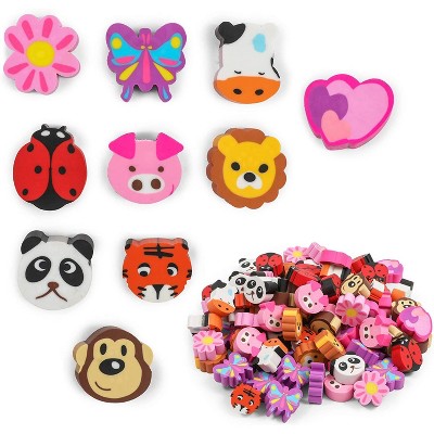 Bright Creations 100 Piece Animal Erasers Bulk for Kids Party Favors, Assorted Designs