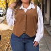 Women's Plus Size Corduroy Button Down V-neck Sleeveless Waistcoat Business Casual Vest - Agnes Orinda - 2 of 4