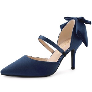 Allegra K Women's Satin Upper Pointed Toe Bow Decor Stiletto Heels Pumps - 1 of 4