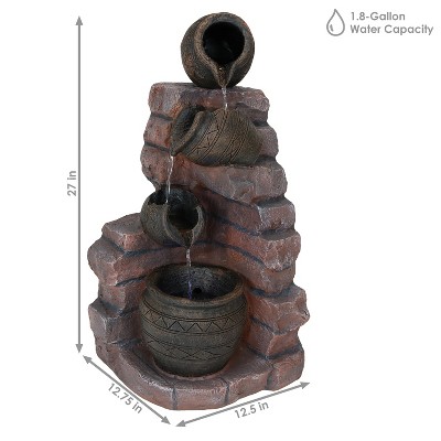 Rustic Brown Polyresin Solar Cascading Water Fountain with LED Light