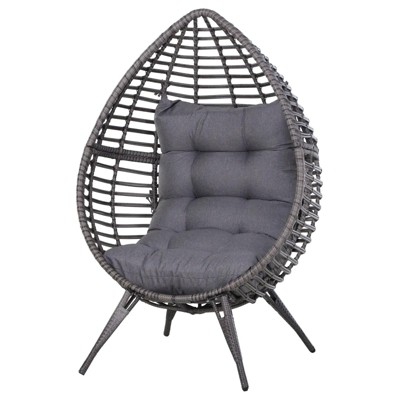 Resenkos Elevated Wicker Egg Chair With Soft Cushion, Teardrop Seat for Indoor/Outdoor Patio Use, Adjustable Height Plastic Rattan Furniture With