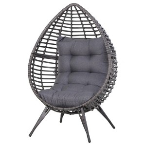 Resenkos Elevated Wicker Egg Chair With Soft Cushion, Teardrop Seat for Indoor/Outdoor Patio Use, Adjustable Height Plastic Rattan Furniture With - 1 of 4