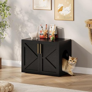 Litter Box Enclosure, Cat Litter Box Furniture with 2 Doors and Pads, Large Hidden Litter Box Furniture, Wooden Cat House, End Side Table - 1 of 4