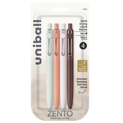 uniball Zento Liquid Gel Retractable Pens Medium Point 0.7mm 4pk Black Ink