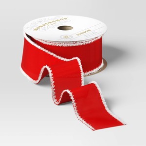 15' Christmas Candy Cane Wishes Premium Ribbon Red with White Trim - Wondershop™ - 1 of 3