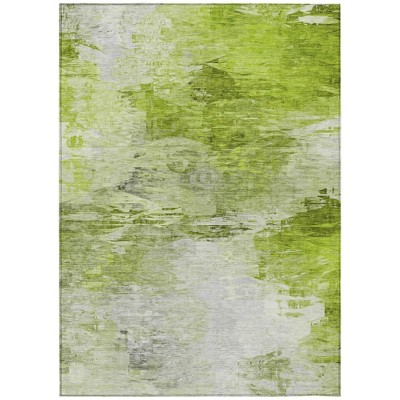 Artichoke Green And Lime Green Abstract Washable Indoor Outdoor Area Rug
