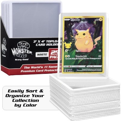 Monster Top Loaders for Trading Cards - 25, 3x4" Clear Hard Plastic Protector w White Border- Compatible w Yugioh, Sports & More