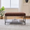 XINGHANZHENXUAN Upholstered Ottoman Coffee Table with Storage Shelf, Faux Fur Footstool with Black Metal Legs for Living Room - 3 of 4