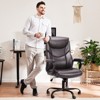 FURNIinspire Task And Office Chairs PU Leather Office Chair With Lumbar Support, Strong Metal Base, Fixed Armrest, Brown, 26"*30"*48" - 2 of 4
