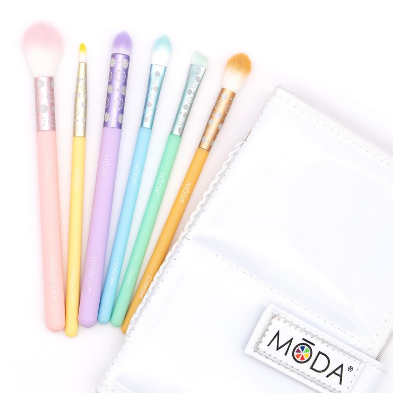 MODA Brush Posh Pastel Delicate Eye 7pc Travel Sized Makeup Brush Flip Kit, Includes Crease, Shader, and Pointed Liner Makeup Brushes, 6 of 15