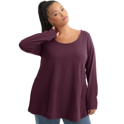 June + Vie by Roaman's Women's Plus Size Long-Sleeve Swing One + Only Tee