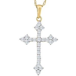 Pompeii3 1/3Ct Diamond Cross Pendant 10k Yellow Gold Lab Created Women's Necklace 1" Tall - 1 of 4