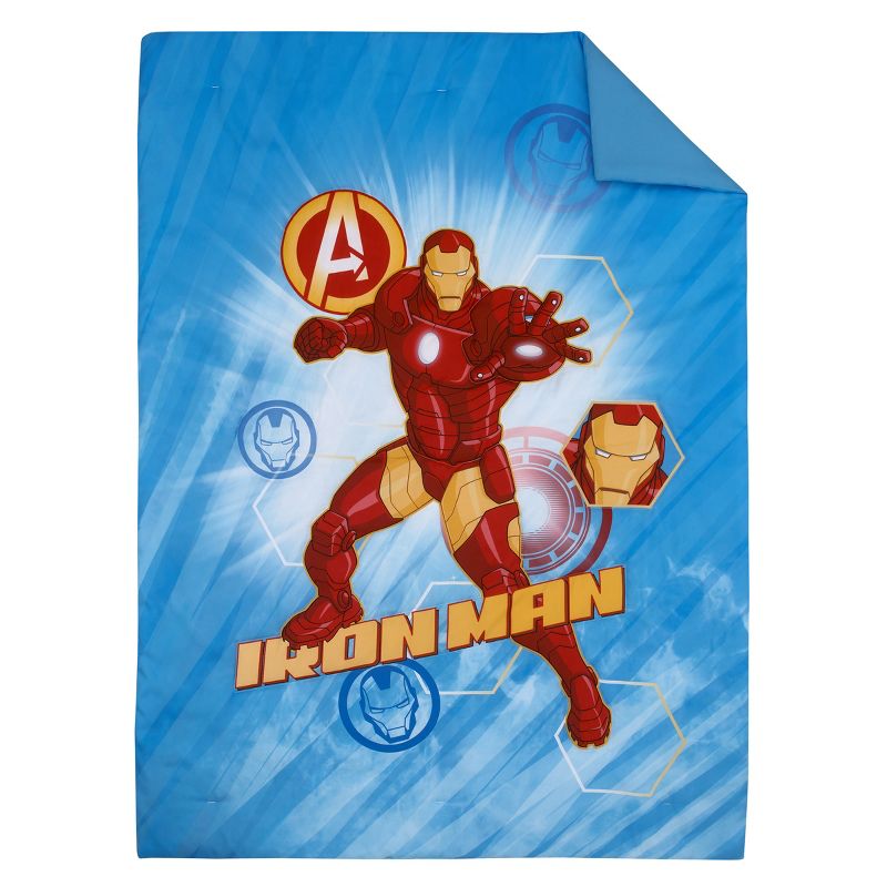 Marvel Avengers - Iron Man Blue, Red, and Gold 4 Piece Toddler Bedding Set - Comforter, Fitted Bottom Sheet, Flat Top Sheet and Reversible Pillowcase, 2 of 7