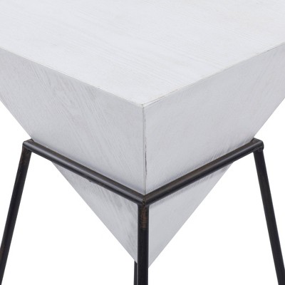 Triangular Wood and Metal Accent Table with White Top