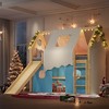 KTMBDW Loft Bed with Ladders and Slide, Tall Loft Bed Frame with Tents and House-Shaped Guardrails for Adults Teens, Natural - 3 of 4