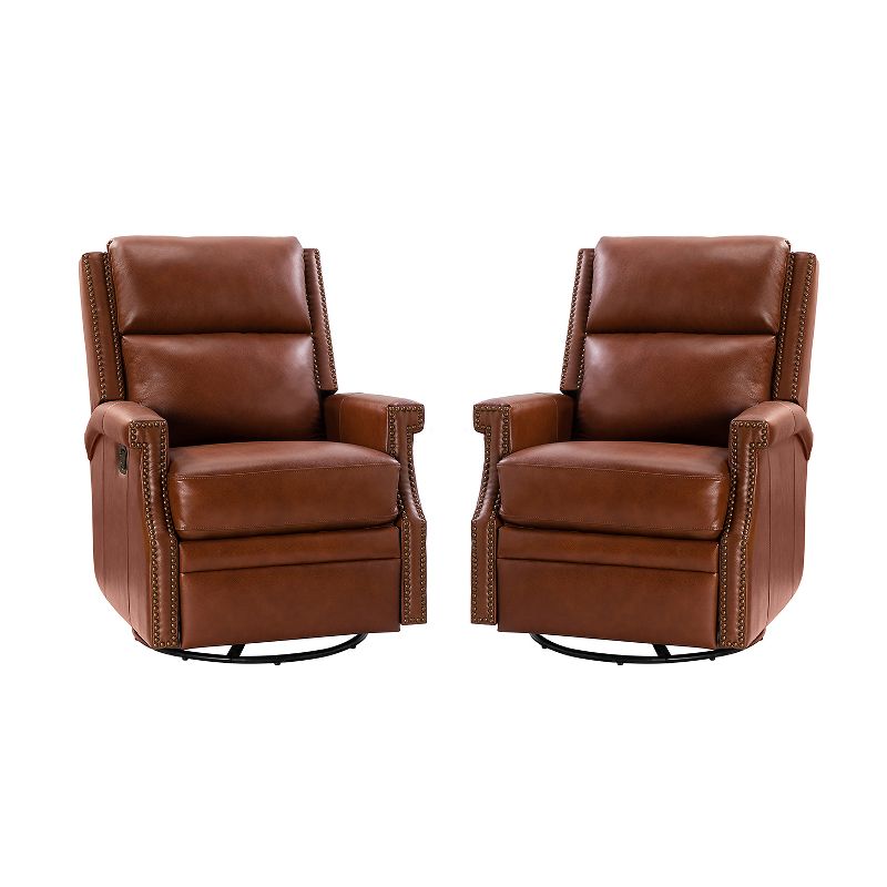 Favonius Genuine Leather Swivel Rocker Recliner with Nailhead Trim for Bedroom and Living Room, Set of 2 | ARTFUL LIVING DESIGN, 1 of 11